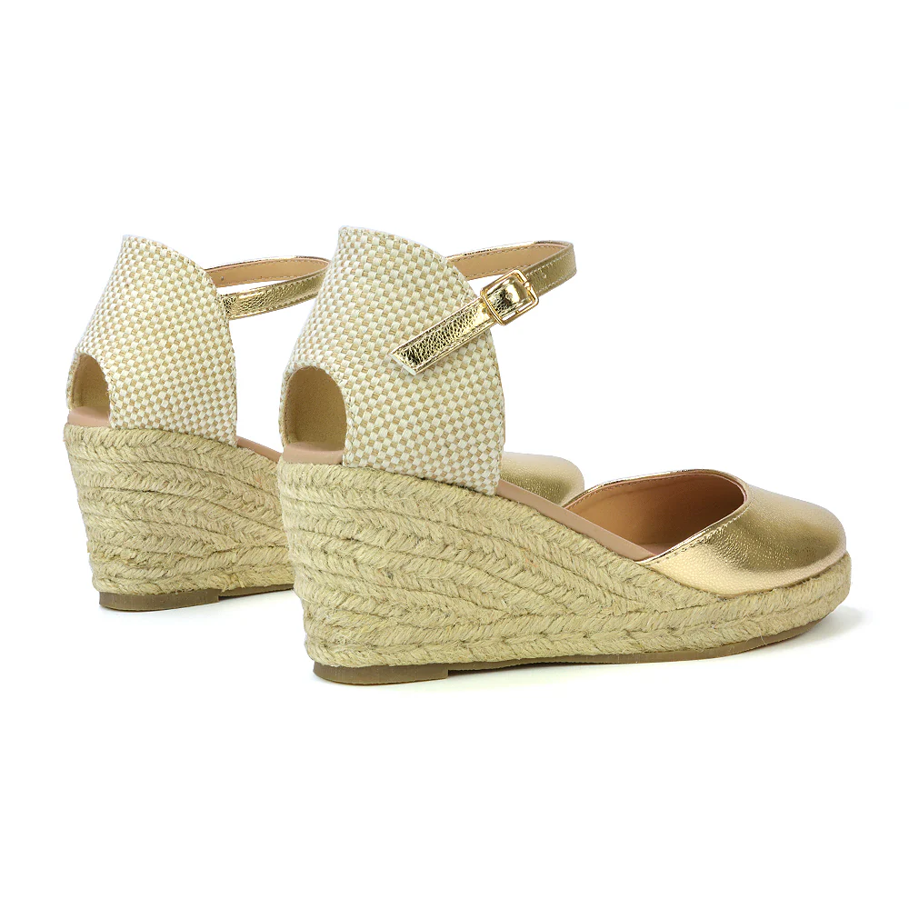 Rocky Closed Toe Strappy Espadrille Sandal Wedge Mid Heels in White - Image 22
