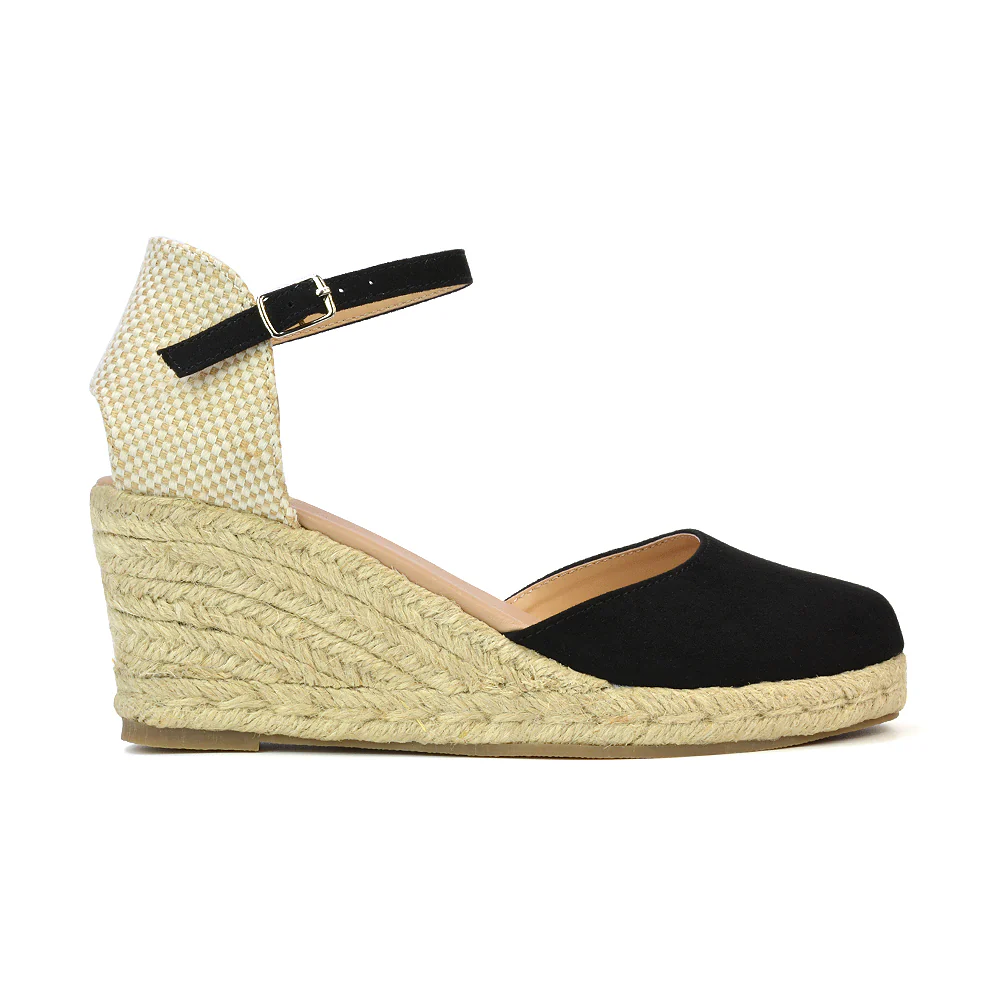 Rocky Closed Toe Strappy Espadrille Sandal Wedge Mid Heels in White - Image 25