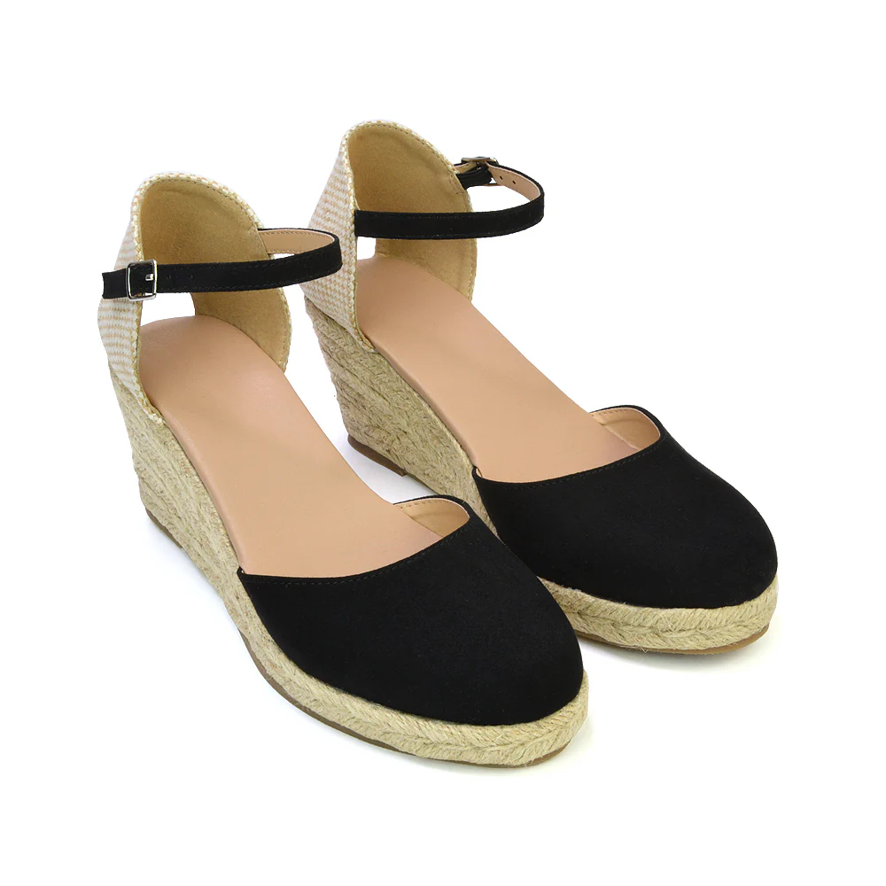 Rocky Closed Toe Strappy Espadrille Sandal Wedge Mid Heels in White - Image 26