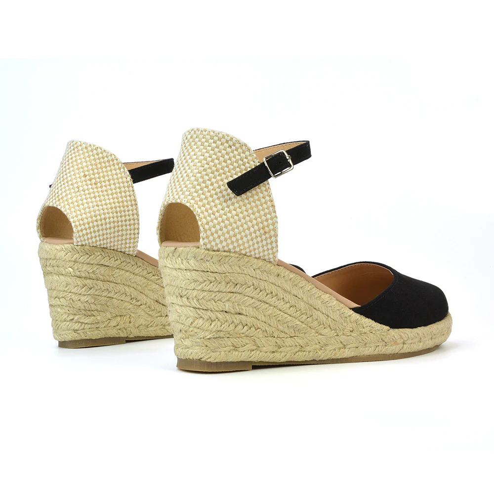 Rocky Closed Toe Strappy Espadrille Sandal Wedge Mid Heels in White - Image 28