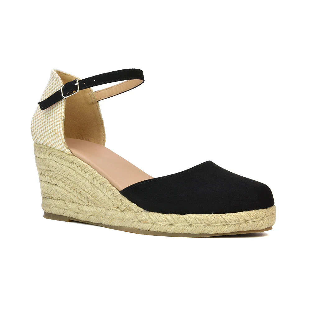 Rocky Closed Toe Strappy Espadrille Sandal Wedge Mid Heels in White - Image 30