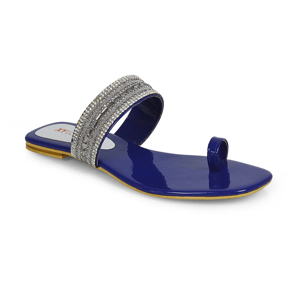 Rogan Strappy Slip on Toe Post Ring Diamante Flat Sandal Sliders in Silver - Image 32