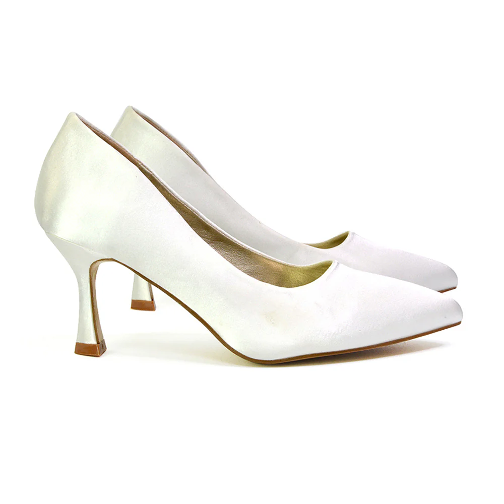 Romi Bridal Shoes Pointed Toe Wedding Glitter Court Shoes Mid Stiletto Heels in Ivory - Image 44