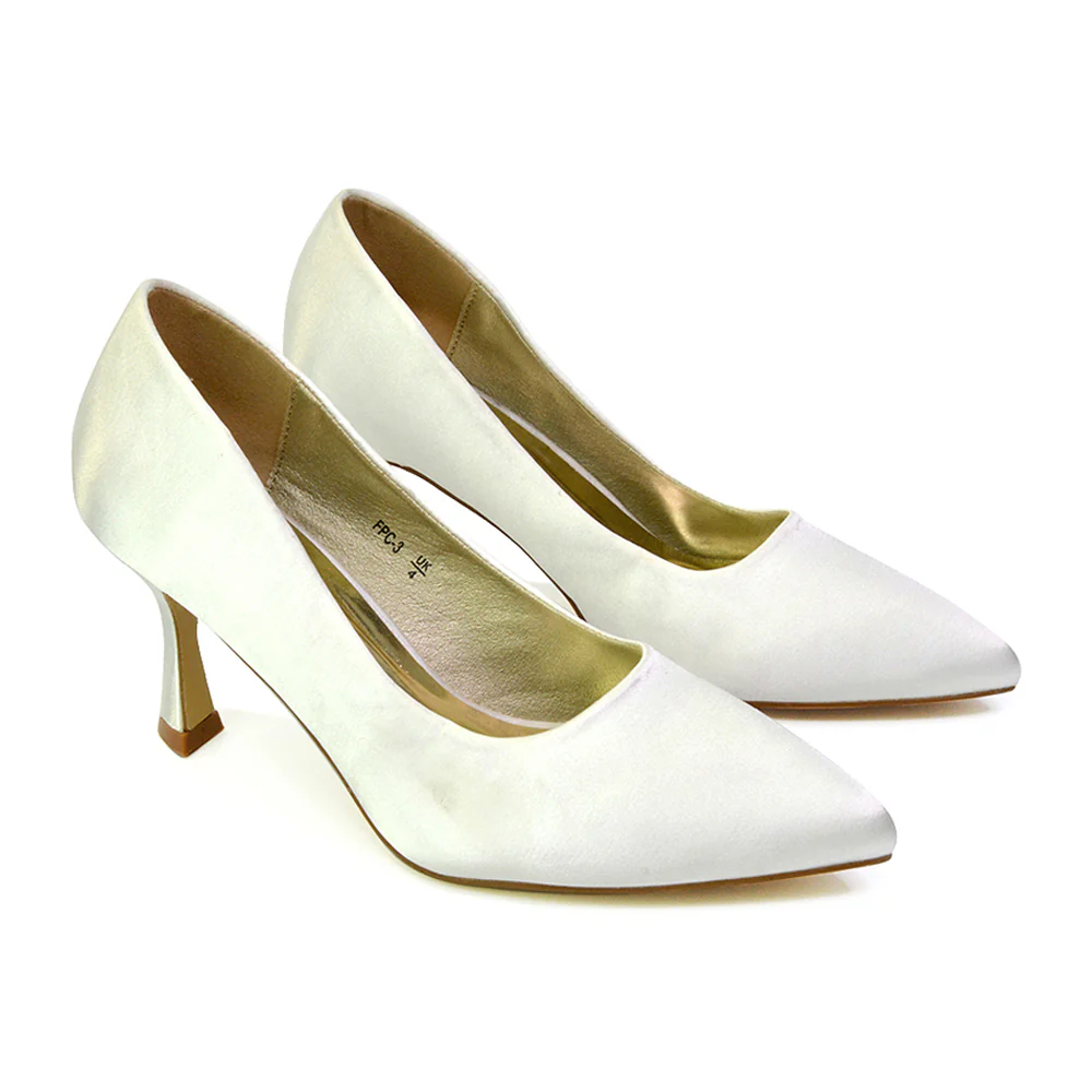 Romi Bridal Shoes Pointed Toe Wedding Glitter Court Shoes Mid Stiletto Heels in Ivory - Image 56