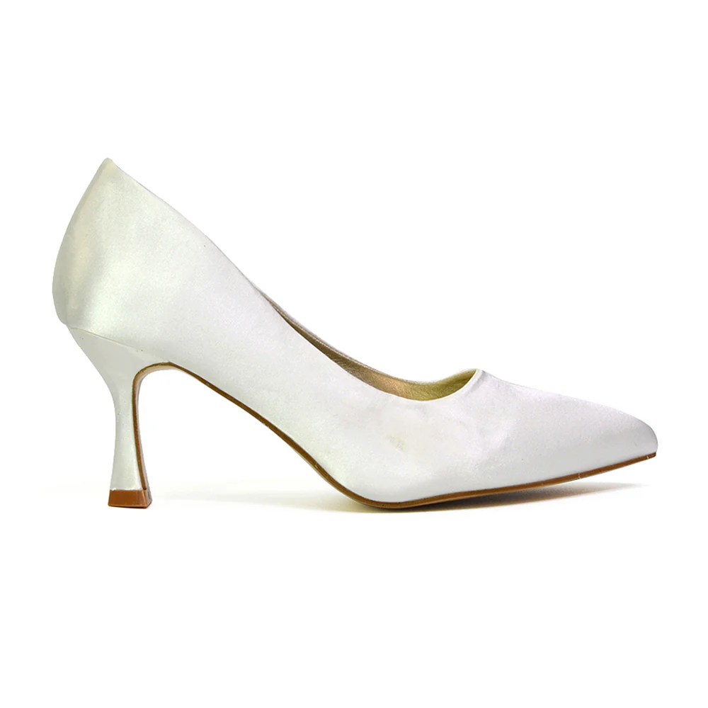 Romi Bridal Shoes Pointed Toe Wedding Glitter Court Shoes Mid Stiletto Heels in Ivory - Image 63