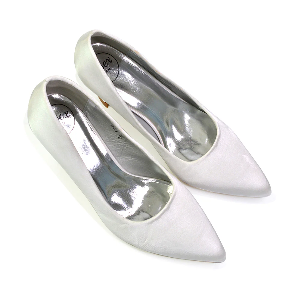 Romi Bridal Shoes Pointed Toe Wedding Glitter Court Shoes Mid Stiletto Heels in Ivory - Image 7