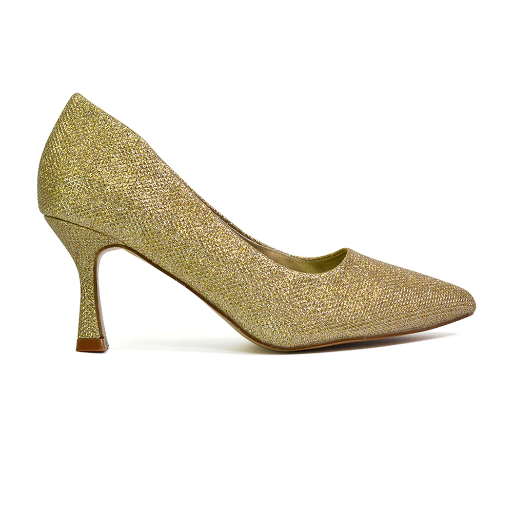 Romi Bridal Shoes Pointed Toe Wedding Glitter Court Shoes Mid Stiletto Heels in Ivory - Image 98