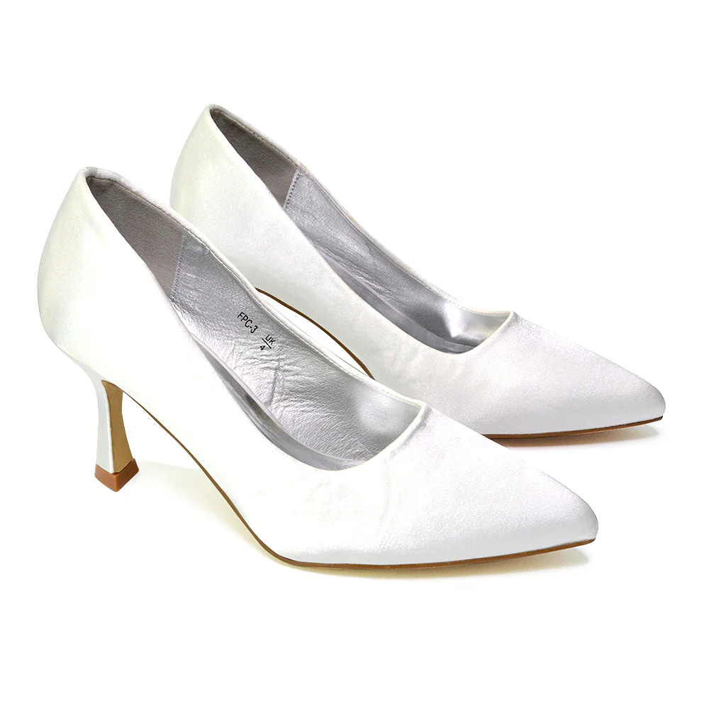Romi Bridal Shoes Pointed Toe Wedding Glitter Court Shoes Mid Stiletto Heels in Silver - Image 11