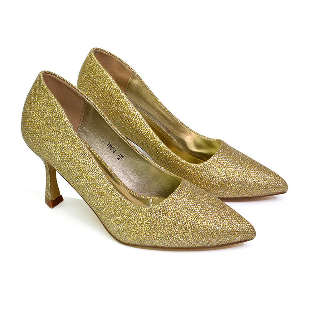 Romi Bridal Shoes Pointed Toe Wedding Glitter Court Shoes Mid Stiletto Heels in Silver - Image 99