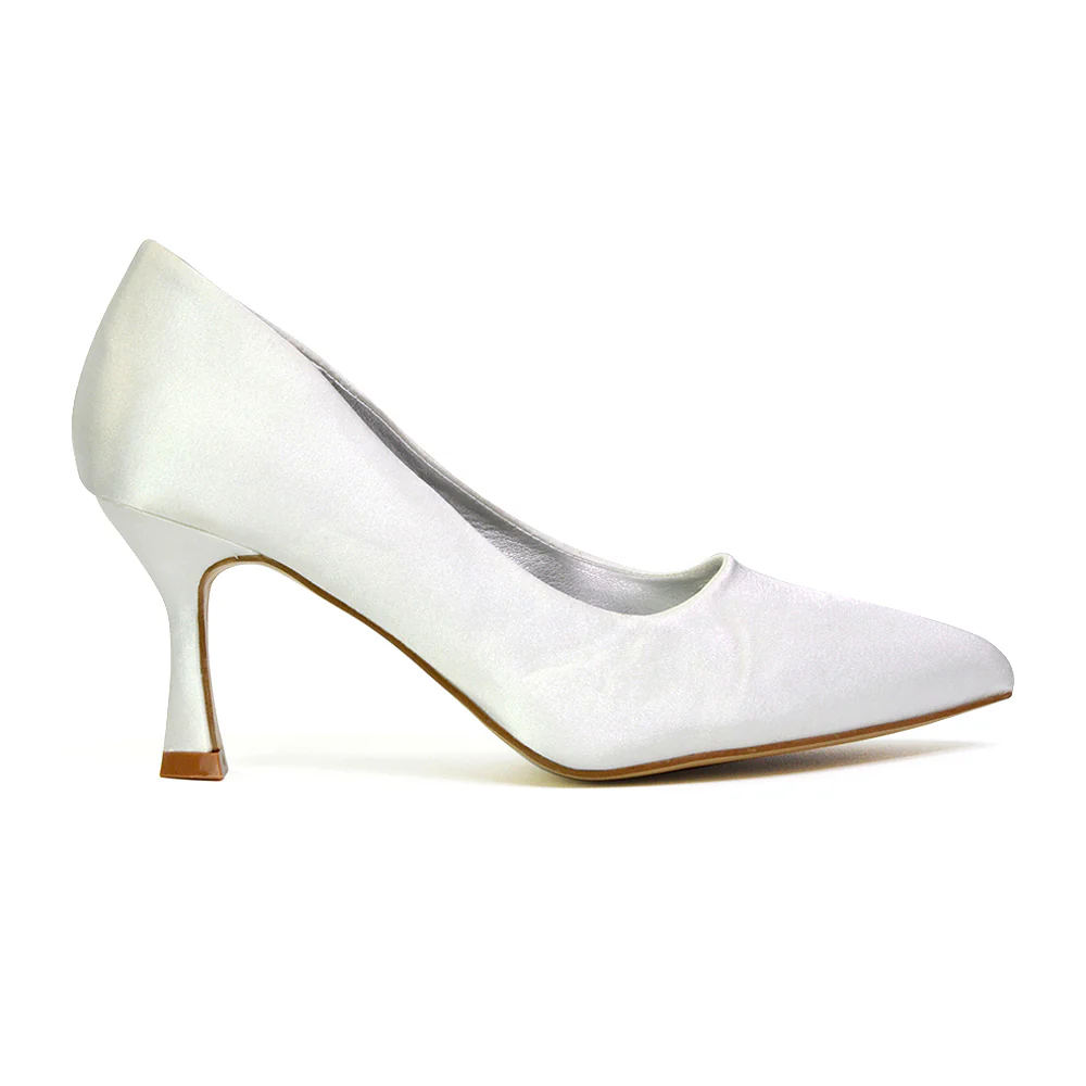 Romi Bridal Shoes Pointed Toe Wedding Glitter Court Shoes Mid Stiletto Heels in White - Image 27