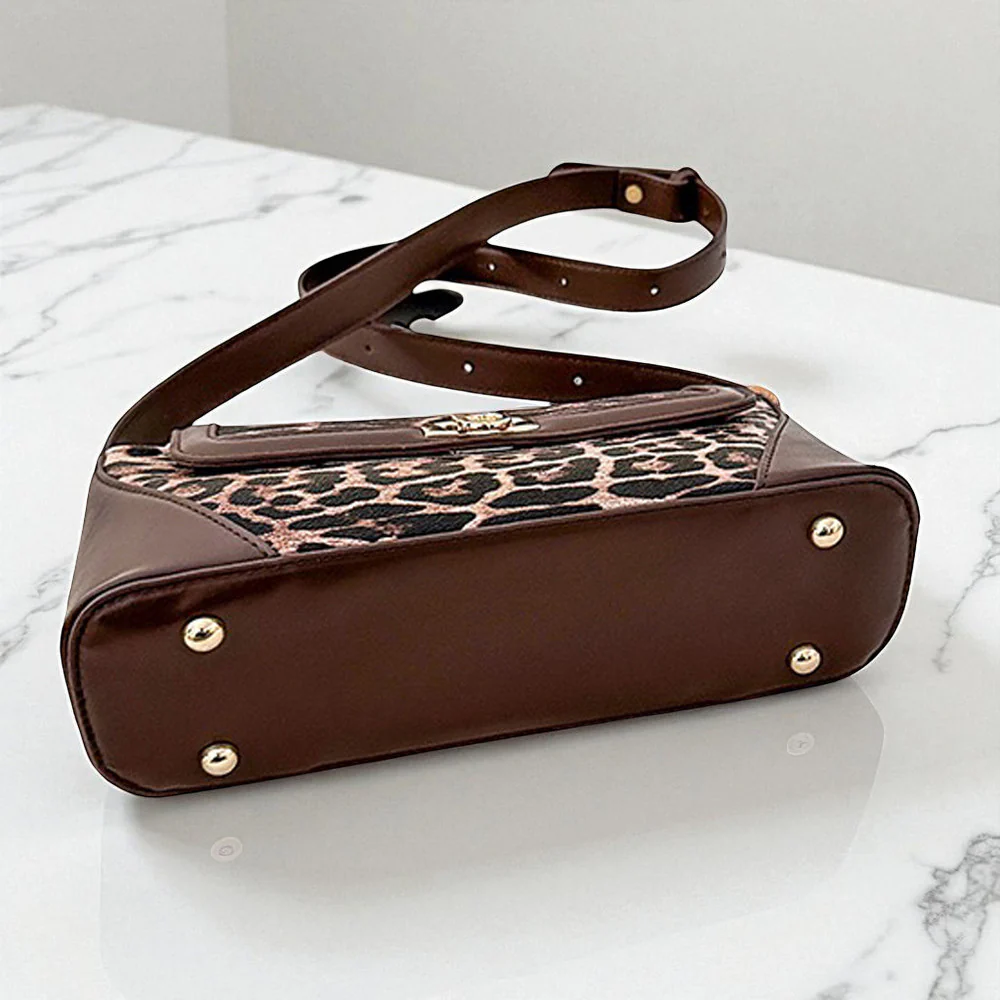 Romy Leopard Print Adjustable Strap Trendy Shoulder Bag in Beige Leopard - Image 12