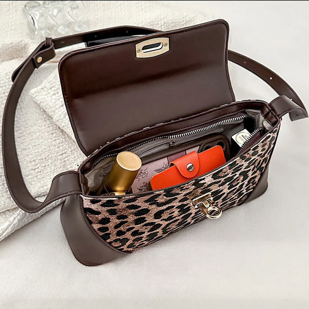 Romy Leopard Print Adjustable Strap Trendy Shoulder Bag in Beige Leopard - Image 8