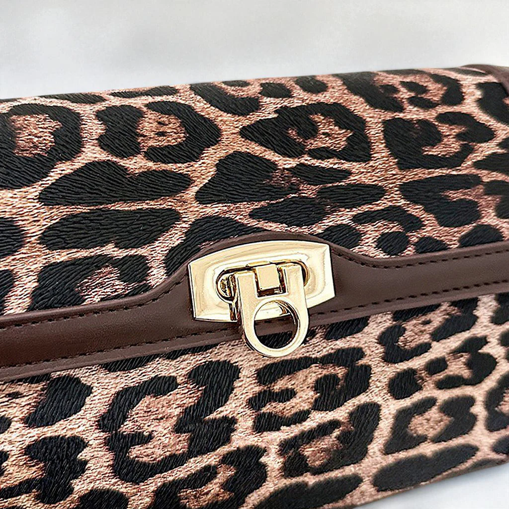 Romy Leopard Print Adjustable Strap Trendy Shoulder Bag in Beige Leopard - Image 9