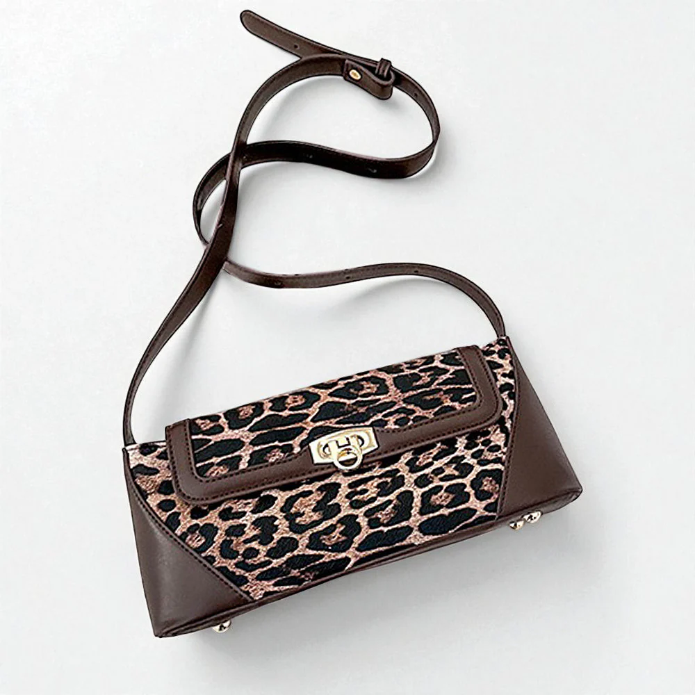 Romy Leopard Print Adjustable Strap Trendy Shoulder Bag in Beige Leopard - Image 14