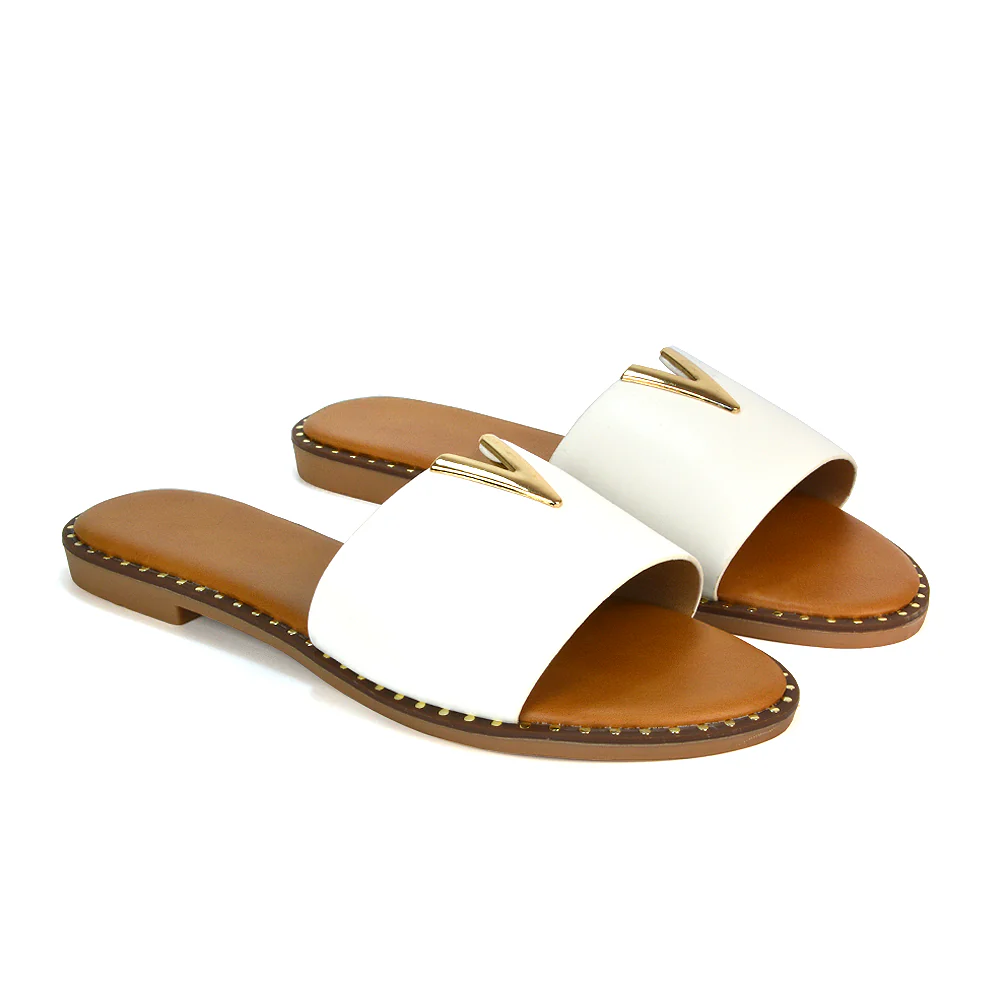 Rorie Faux Leather Slip On Cut Out Holiday Flat Sandal Sliders in Black - Image 6