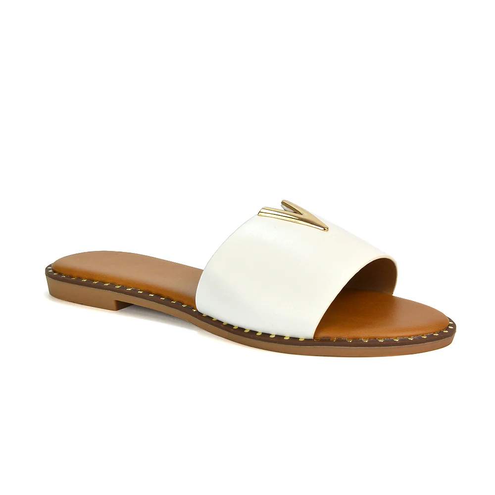 Rorie Faux Leather Slip On Cut Out Holiday Flat Sandal Sliders in Black - Image 7