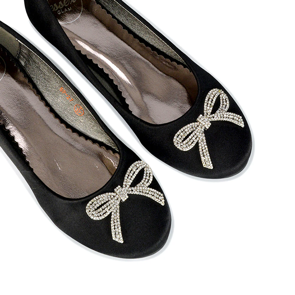 Rory Diamante Bow Flat Slip-on Wedding Bridal Pump Ballerina Shoes in Ivory Satin - Image 152