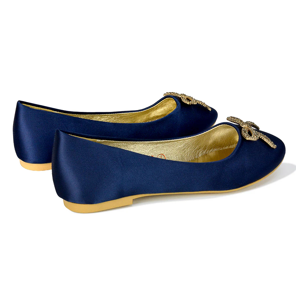 Rory Diamante Bow Flat Slip-on Wedding Bridal Pump Ballerina Shoes in Ivory Satin - Image 19