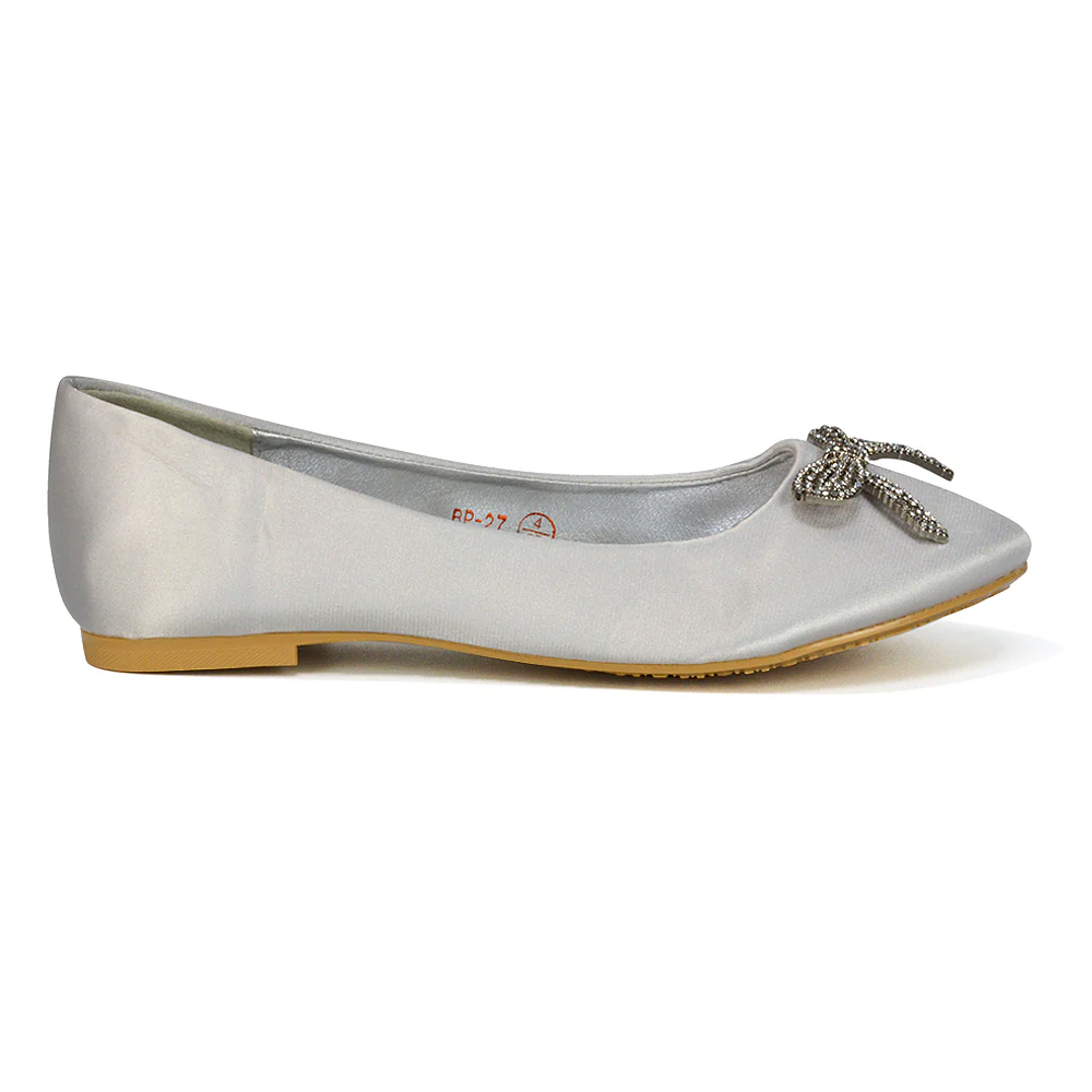 Rory Diamante Bow Flat Slip-on Wedding Bridal Pump Ballerina Shoes in Navy Satin - Image 123