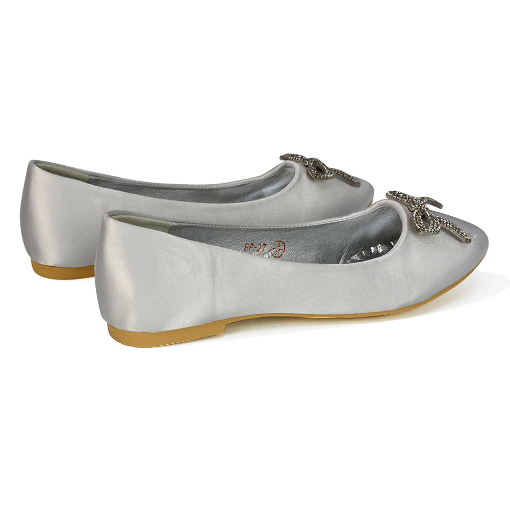Rory Diamante Bow Flat Slip-on Wedding Bridal Pump Ballerina Shoes in Navy Satin - Image 99