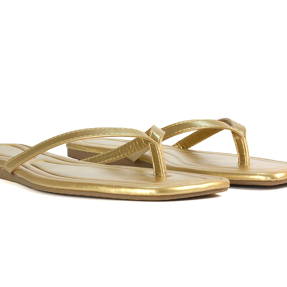 Rosie Flip Flop Square Toe Slip On Summer Flat Sandal Slides in White - Image 11