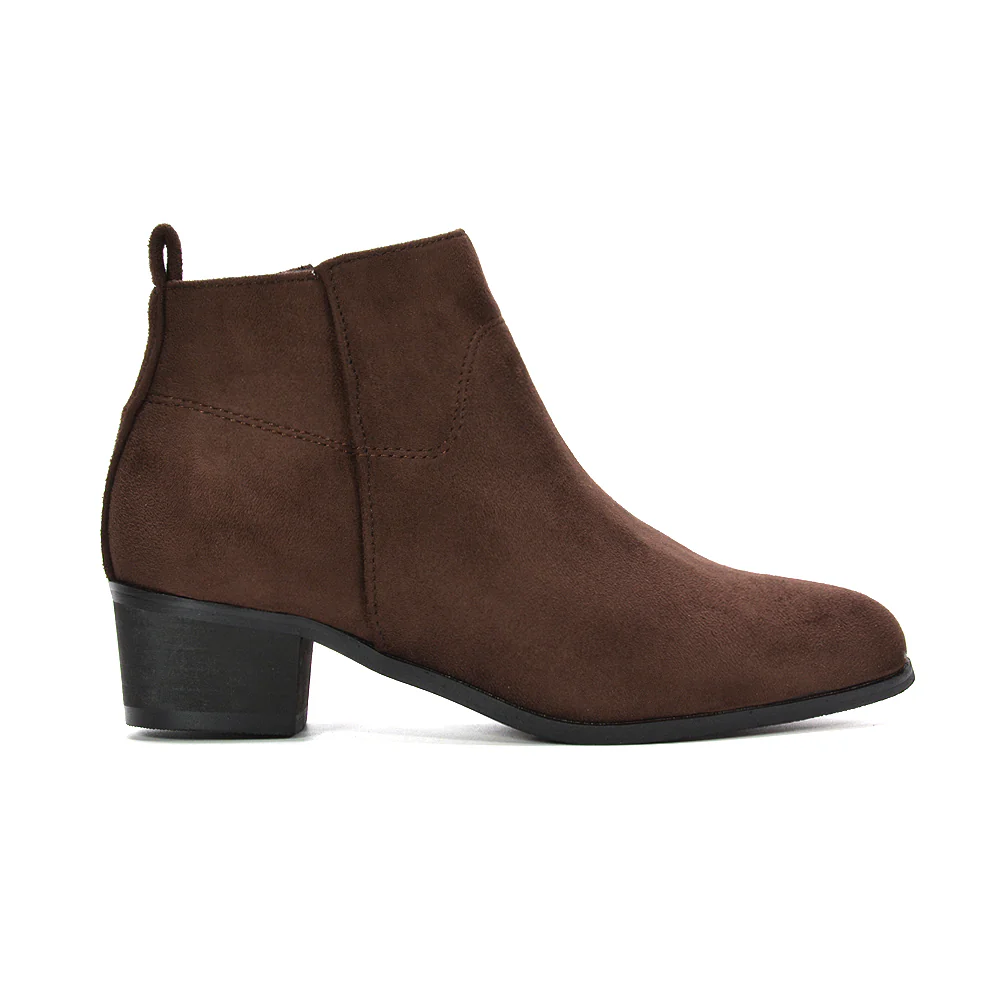 Rylie Women’s Western Cowboy Ankle Boots With Low Block Heel in Black Faux Suede - Image 13