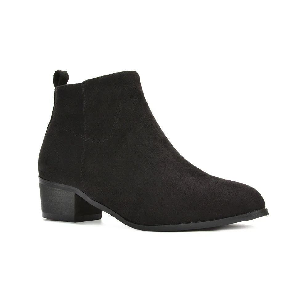 Rylie Women’s Western Cowboy Ankle Boots With Low Block Heel in Black Faux Suede - Image 5