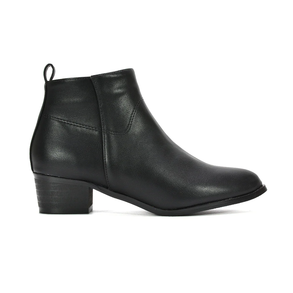 Rylie Women’s Western Cowboy Ankle Boots With Low Block Heel in Black Faux Suede - Image 7