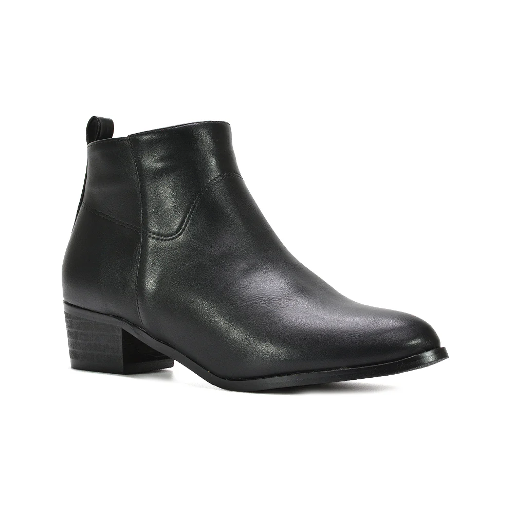 Rylie Women’s Western Cowboy Ankle Boots With Low Block Heel in Black Faux Suede - Image 8
