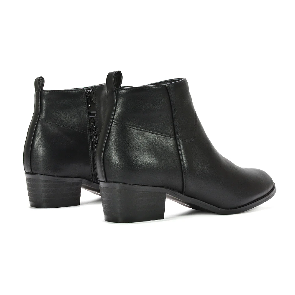 Rylie Women’s Western Cowboy Ankle Boots With Low Block Heel in Black Faux Suede - Image 10
