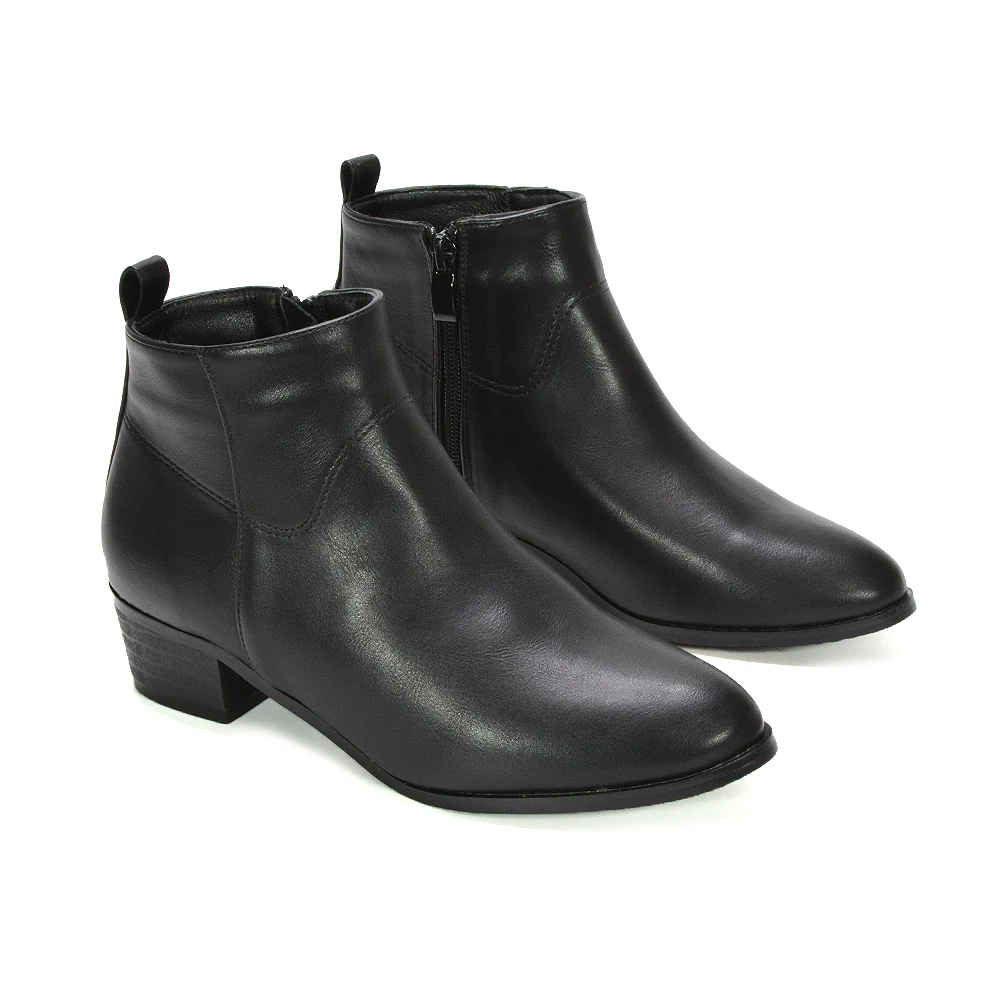 Rylie Women’s Western Cowboy Ankle Boots With Low Block Heel in Black Faux Suede - Image 12