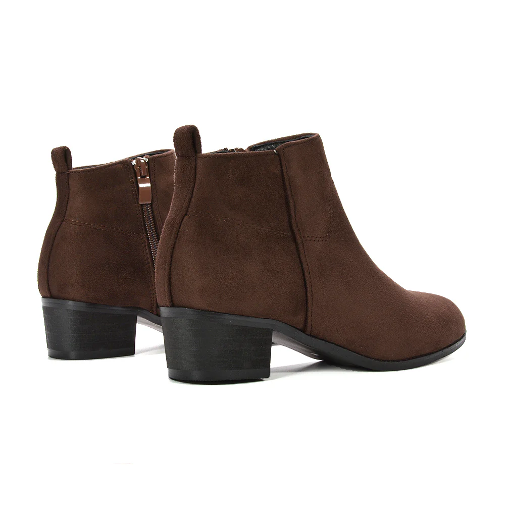 Rylie Women’s Western Cowboy Ankle Boots With Low Block Heel in Black Faux Suede - Image 16