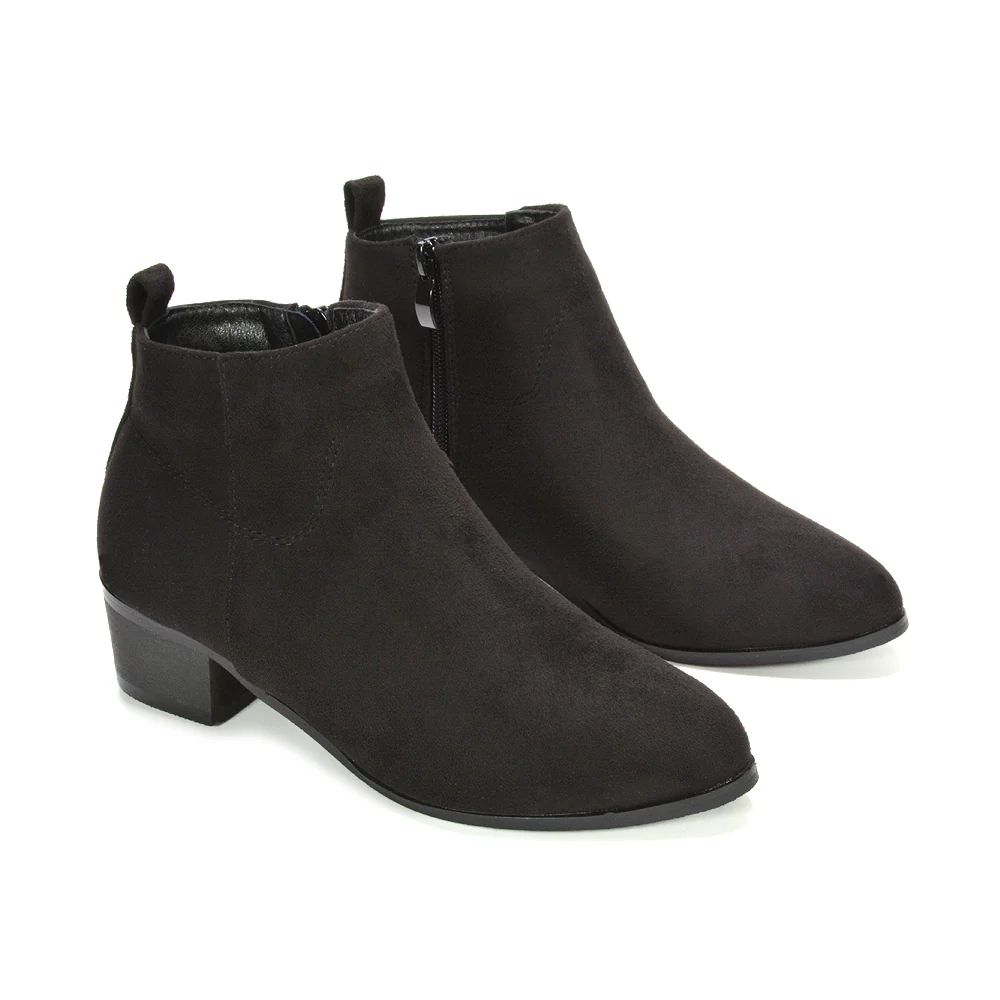 Rylie Women’s Western Cowboy Ankle Boots With Low Block Heel in Black Faux Suede - Image 3
