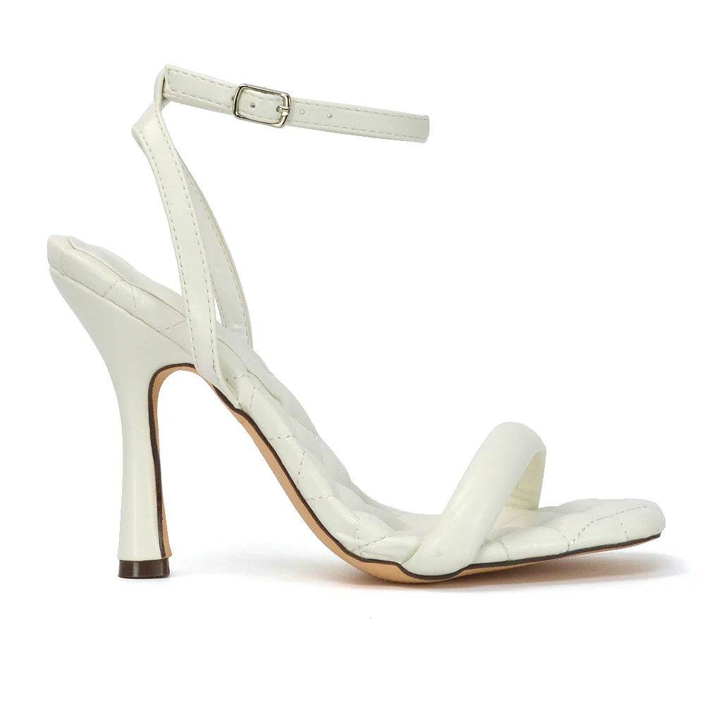 Ryna Quilted Insole Barely There Strappy Stiletto Square Toe High Heels in Nude - Image 33
