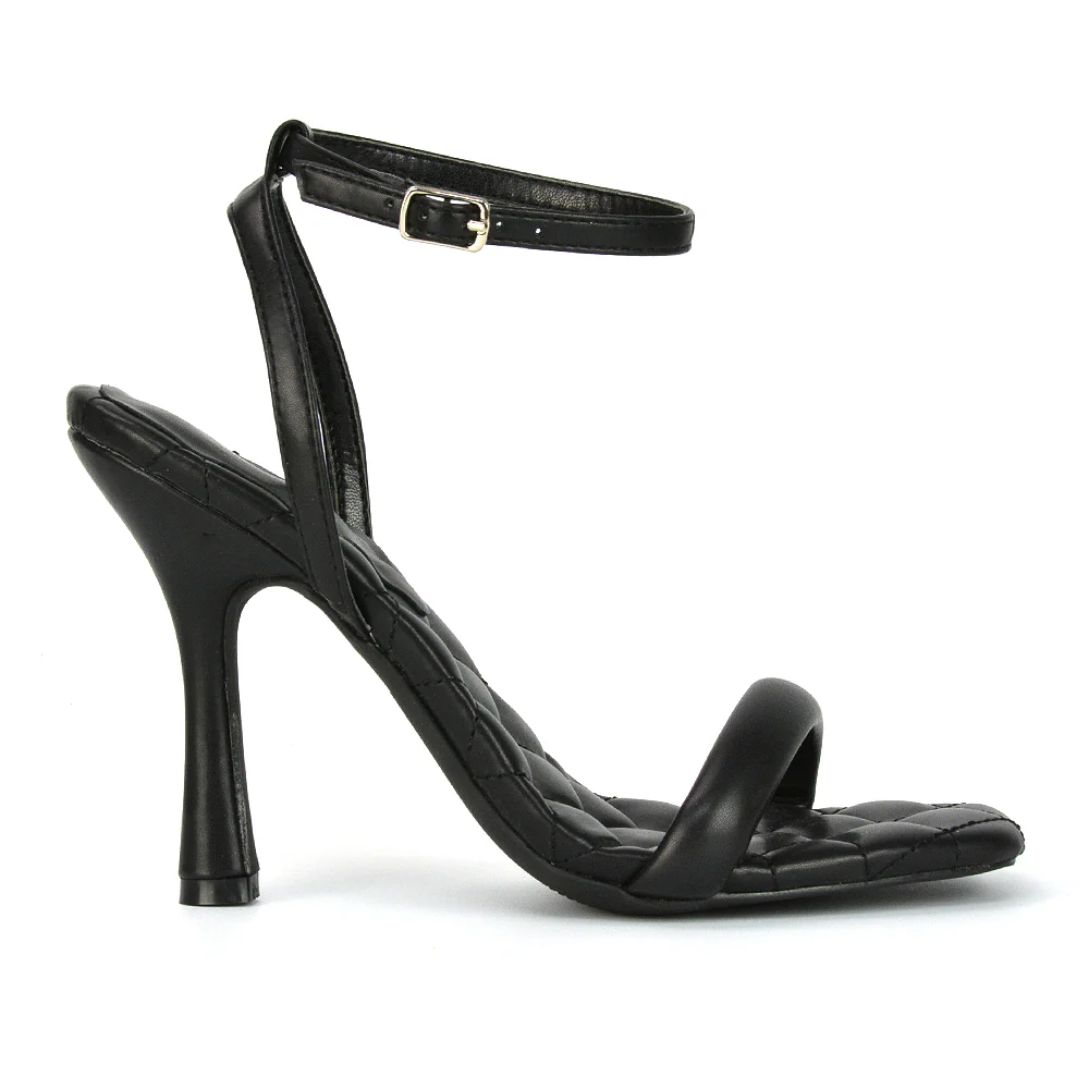 Ryna Quilted Insole Barely There Strappy Stiletto Square Toe High Heels in White - Image 90