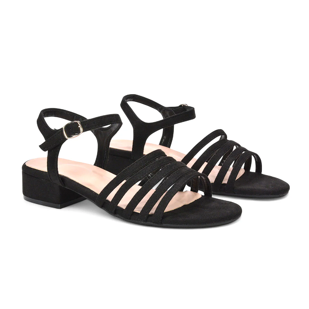 Sage Strappy Open Toe Low Block Heel Sandals In Gold Metallic - Image 11
