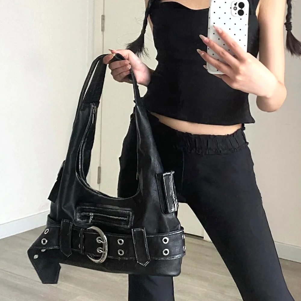 Sammi Belt Buckle Detail Shoulder Zip Up Faux Leather Bag In Black - Image 3