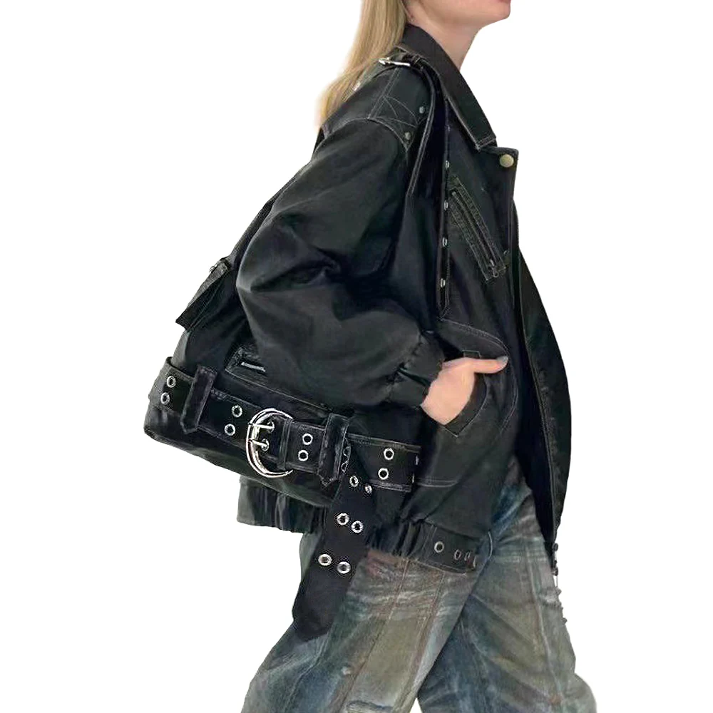 Sammi Belt Buckle Detail Shoulder Zip Up Faux Leather Bag In Black - Image 4