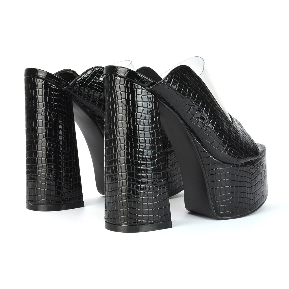 Saorise Perspex Strappy Block High Heel Platform High Heel Mules In Black - Image 63