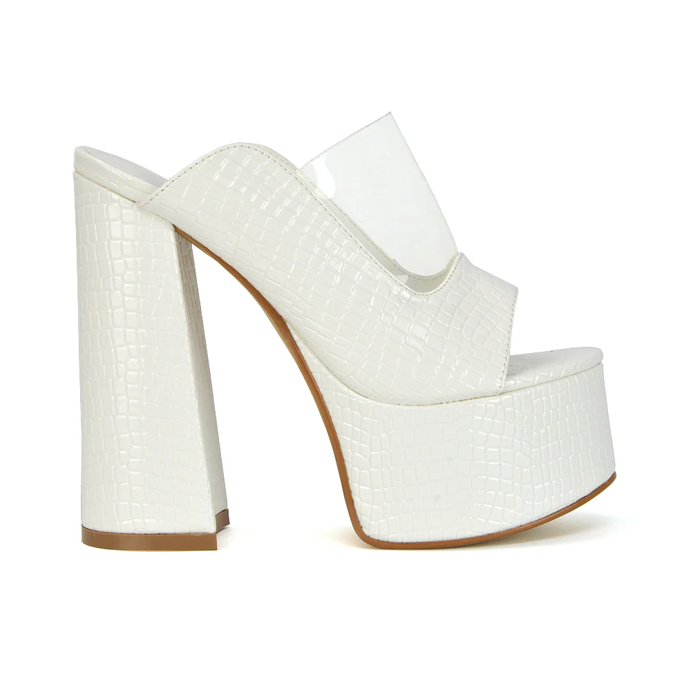 Saorise Perspex Strappy Block High Heel Platform High Heel Mules In Orange - Image 15