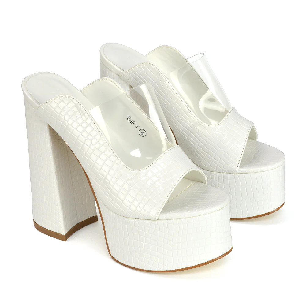 Saorise Perspex Strappy Block High Heel Platform High Heel Mules In White - Image 20