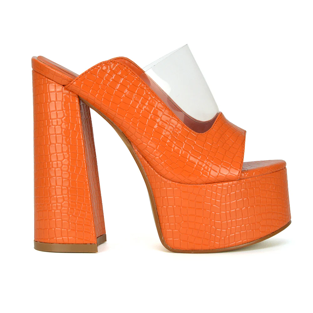 Saorise Perspex Strappy Block High Heel Platform High Heel Mules In White - Image 39