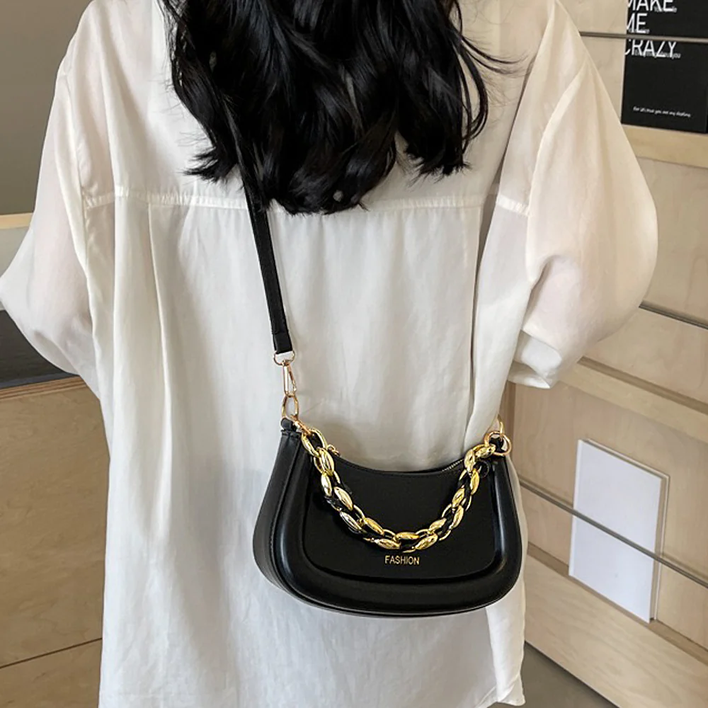 Sasha Women's Gold Chain Shoulder Bag With Crossbody Strap in Black - Image 5