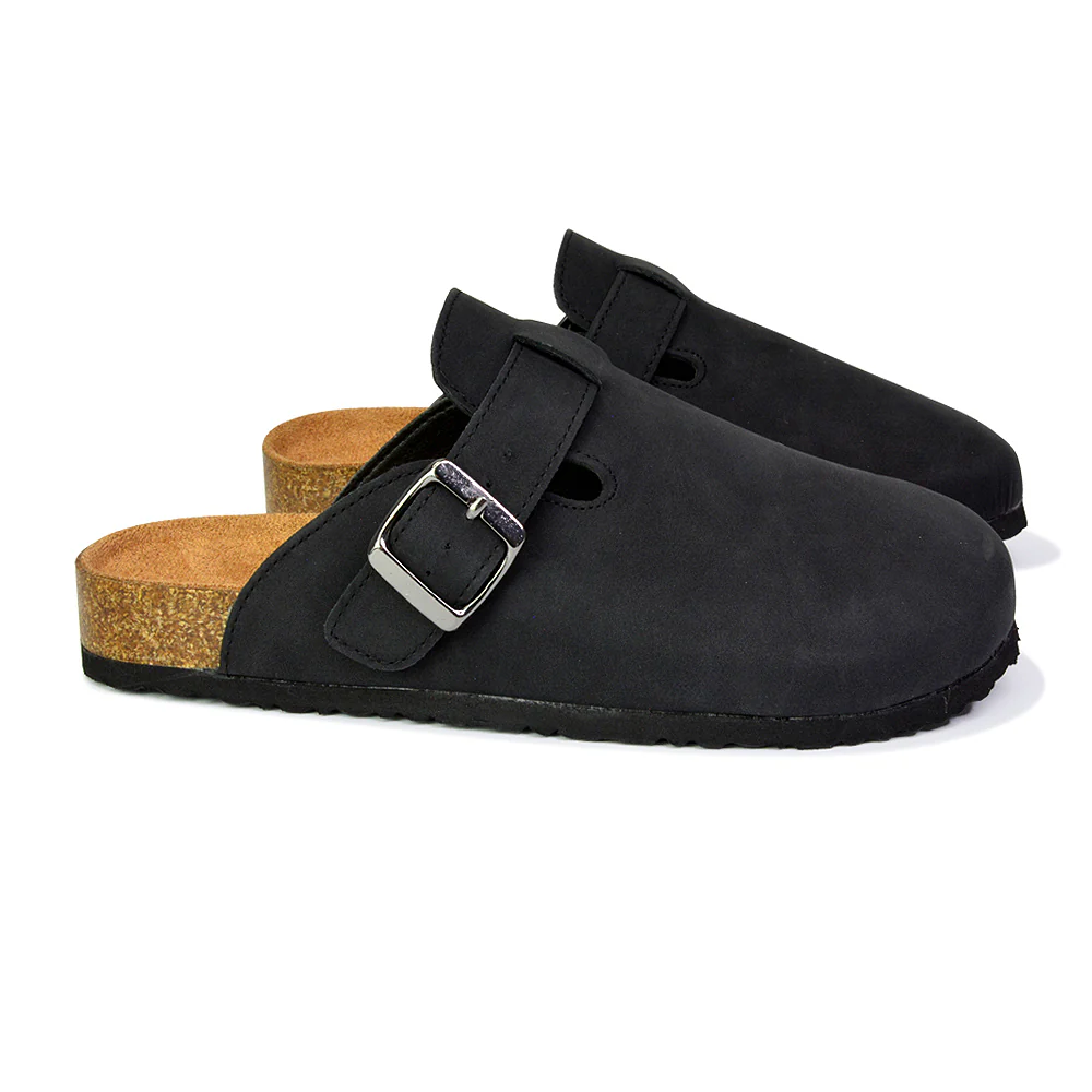 Savannah Womens Closed Toe Slip On Buckle Flat Sandals in Black - Image 143