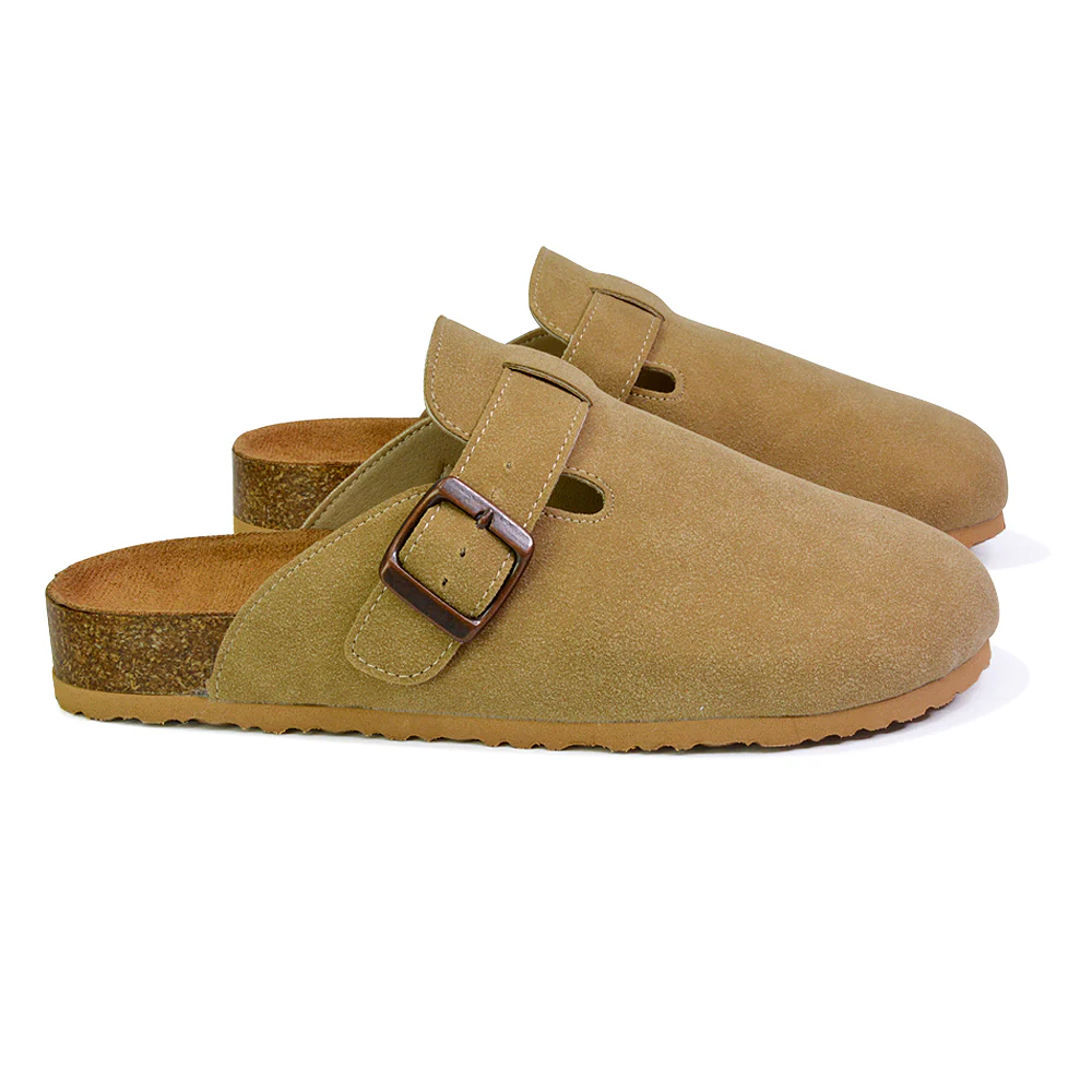 Savannah Closed Toe Slip On Buckle Flat Sandal Sliders in Denim - Image 115