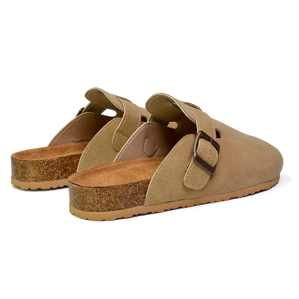 Savannah Closed Toe Slip On Buckle Flat Sandal Sliders in Denim - Image 116