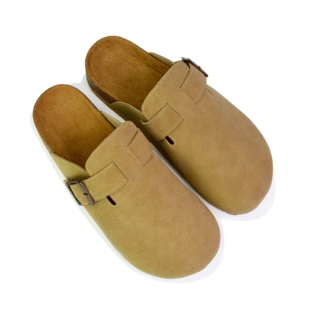 Savannah Closed Toe Slip On Buckle Flat Sandal Sliders in Denim - Image 118
