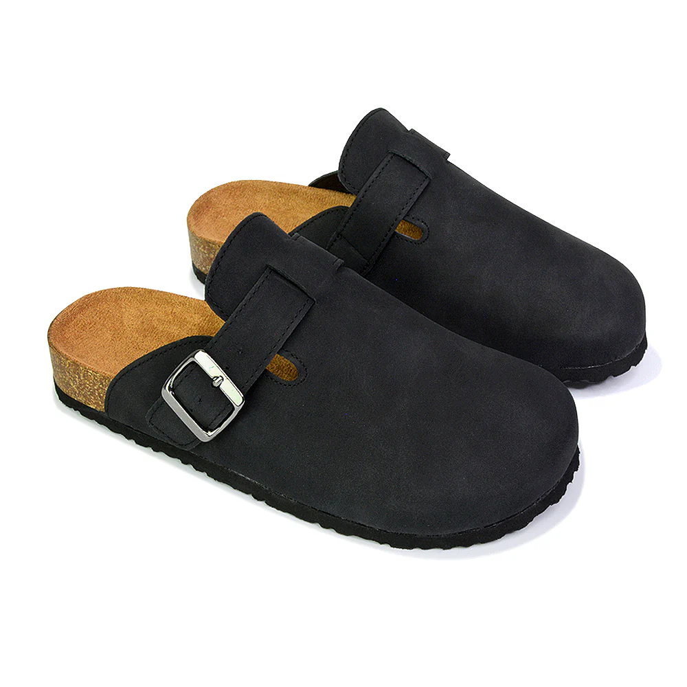 Savannah Closed Toe Slip On Buckle Flat Sandal Sliders in Denim - Image 137