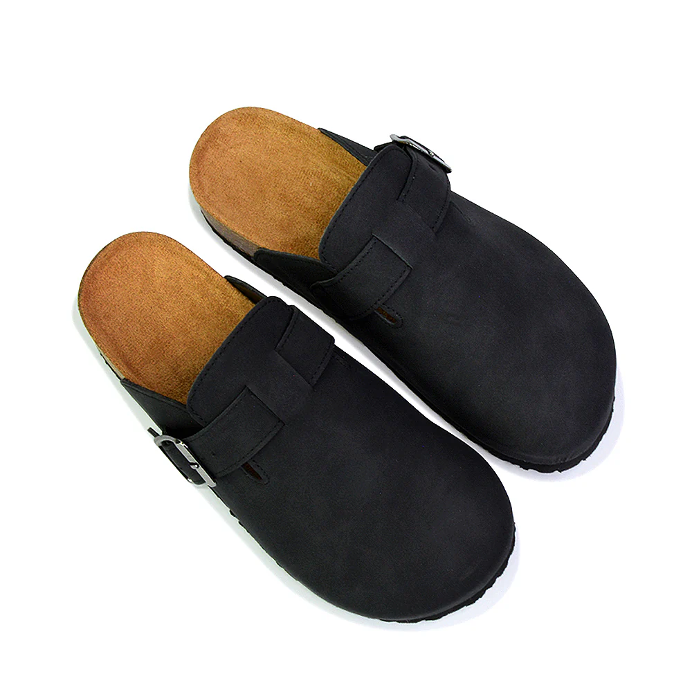 Savannah Closed Toe Slip On Buckle Flat Sandal Sliders in Denim - Image 138