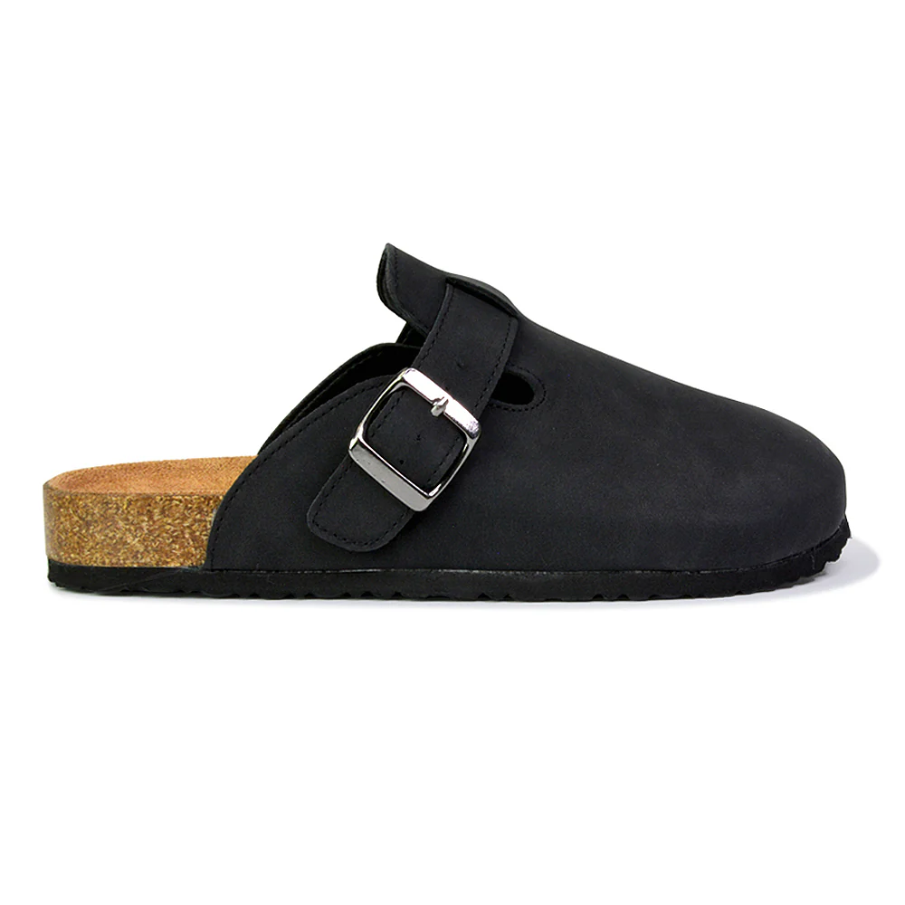Savannah Closed Toe Slip On Buckle Flat Sandal Sliders in Denim - Image 149